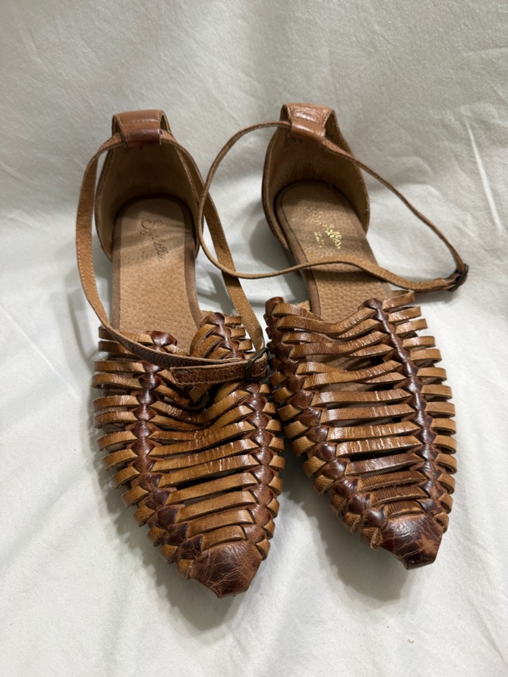 Seychelles Brown Woven Leather Flats Womens 9 Huarache Pointed Toe Sandals